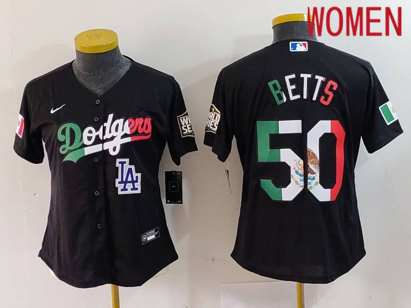 Women Los Angeles Dodgers #50 Betts Black Fashion Nike 2024 MLB Jersey style 7245